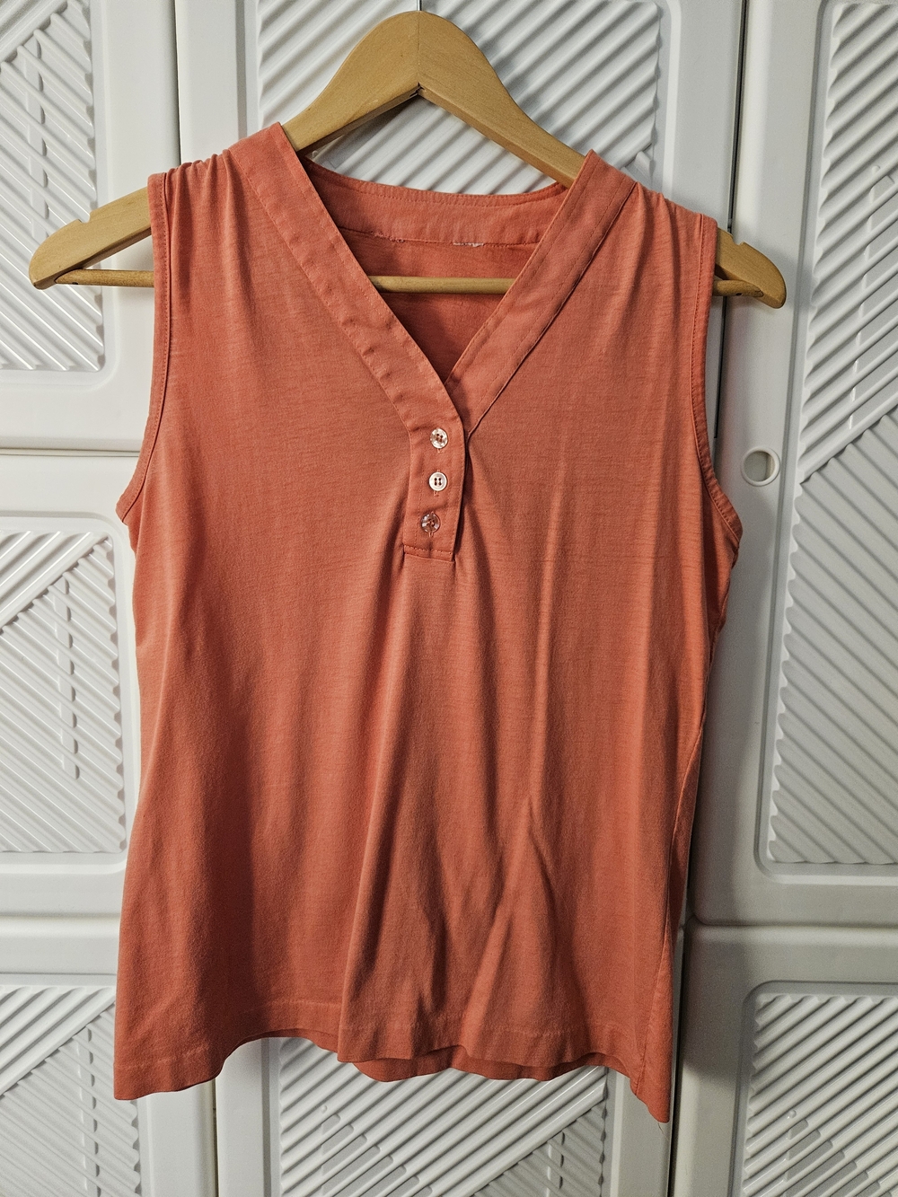 Coral Sleeveless V-Neck Tank with Button Placket